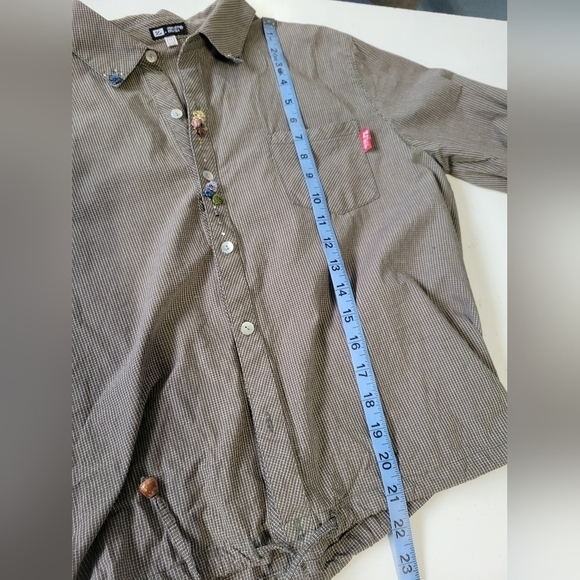 Misi Women's Micro Plaid Cottagecore Shirt Size Medium Gray - Picture 3 of 7